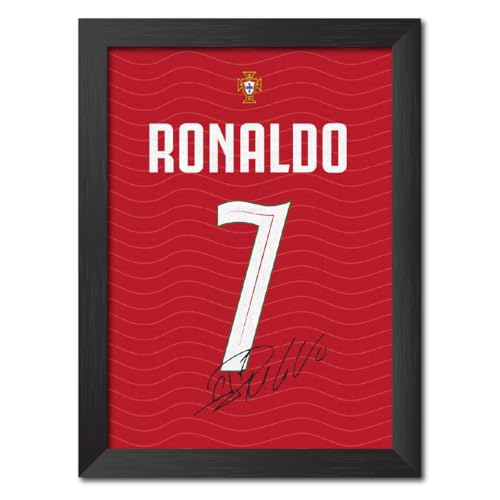 Image of TenorArts Cristiano Ronaldo Poster Frame Portugal 2026 Worldcup Jersey Laminated Photo Print Signature Framed Painting with Matt Finish Black Texture (12 inches x 9inches)