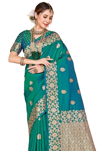 Image of SWORNOF Women's kanjivaram banarasi silk saree Zari Woven for festival Wedding silk with rich pallu Design sarees for women with Unstitched blouse piece