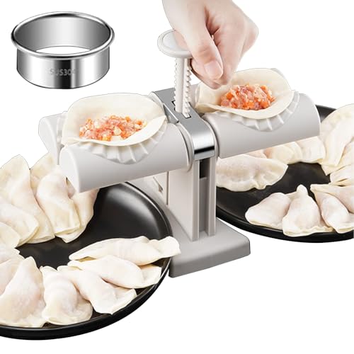 Pedoleco 自動餃子メーカー ダブルヘッド 餃子皮金型付属 ステンレス+ABS 餃子包み器 餃子モールド 使いやすい ダンプリング 水洗える お手入れ簡単 2個同時に作る 家庭用 日本語取扱付きのサムネイル