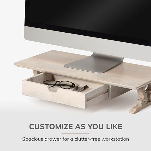 Image of Anji Mountain Monitor Stand - Desktop Organizer & Laptop Riser, Ergonomic Monitor Riser, Space-Saving Monitor Stand for Desk, Durable Construction, Easy Assembly, Ideal for Home & Office,White Wash
