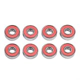 Confezione da 8 cuscinetti ABEC-11 608 per skateboard, pattini a rotelle, scooter, in acciaio ad alta temperatura, a basso rumore, nero e rosso (rosso)