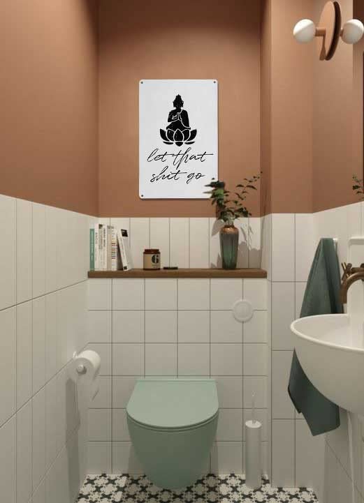 CrazySign Targa artistica da parete per bagno, scritta Let That Shit