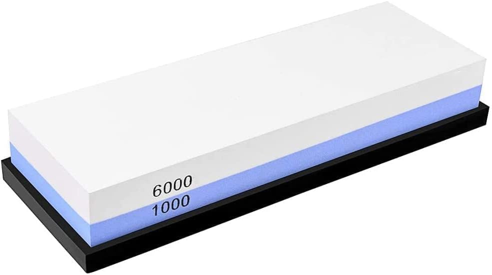 Knife Sharpening Stone, wet 1000/6000 grit double sided sharpening stone with non-slip silicone base, premium knife sharpener kit with flattening stone