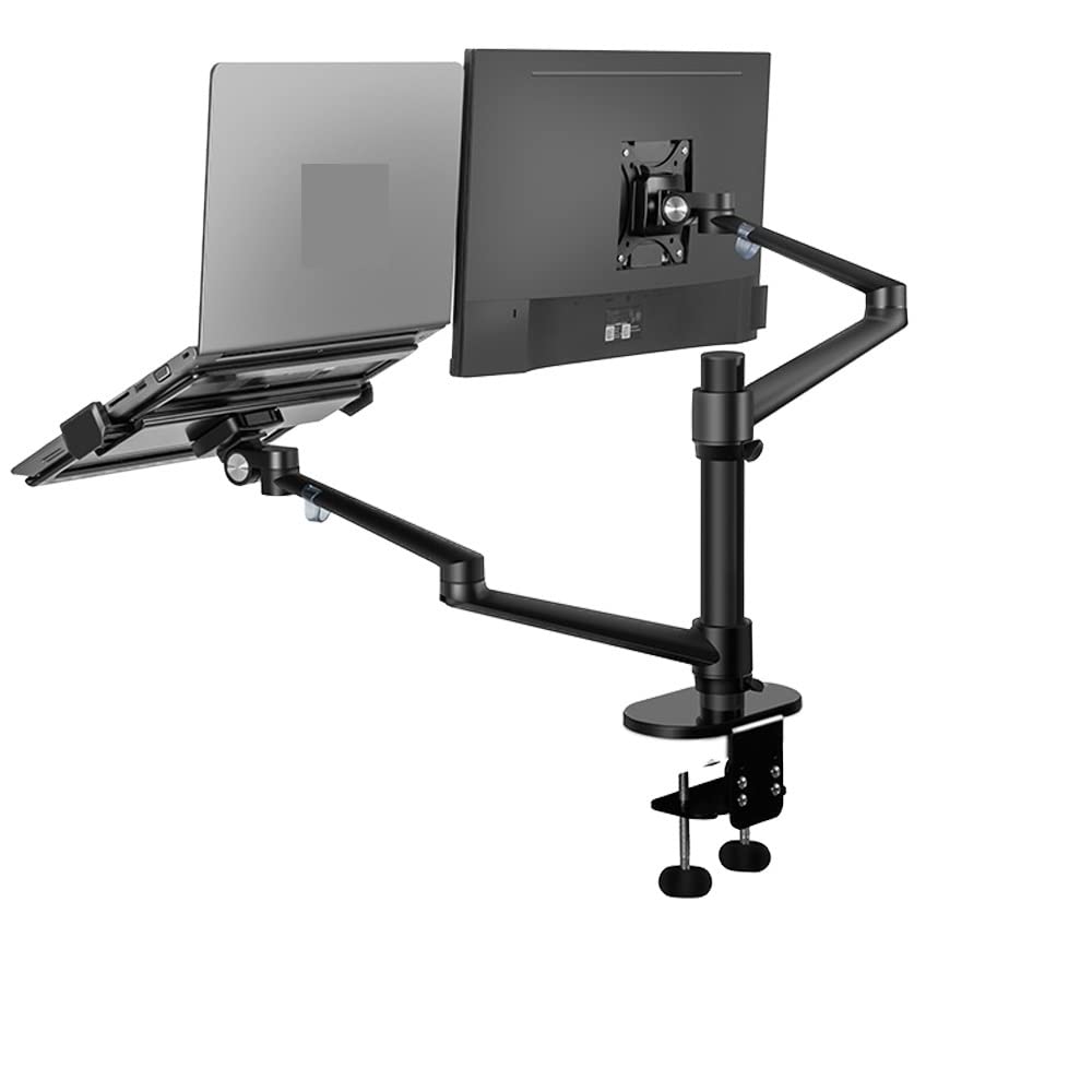 Podstawka pod monitor, Aluminiowy pulpit z regulacją wysokości podwójne ramię 17-32 Cal uchwyt monitora + 12-17 Cal uchwyt na laptopa stojak pełnoekranowy ramię montażowe(OL-3L-S)