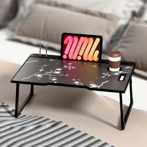 Image of LIDBOX Smart Multipurpose Foldable Laptop Table with Cup Holder, Study Table, Bed Table, Breakfast Table, Foldable and Portable /Ergonomic & Rounded Edges /Non-Slip Legs (COT FLO~WER)