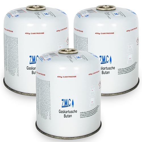 ZMC 3 cartucce a gas da 450 g con valvola a vite, gas propano/butano 810 ml, cartuccia a gas EN417, cartuccia a vite con filettatura di sicurezza, cartuccia valvola con tappo a vite, attacco da 7/16'