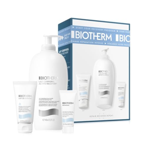 Biotherm, Active Recovery, Coffret Routine Hydratation, Lait Corporel 400 ml + Lait de Douche 50 ml + Crème Biomains 20 ml, Tous Types de Peaux Même Sensibles et Sèches, Répare la Barrière Cutanée