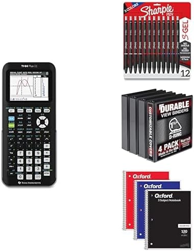 Texas Instruments TI-84 Plus CE Graphing Calculator, Sharpie Gel Pens 12 Count, Samsill 1.5 Inch Binder 4 Pack, Oxford Spiral Notebook 3 Pack