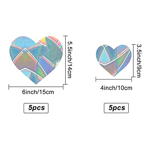 Image of GORGECRAFT 2 Sizes Large Heart Rainbow Window Clings Glass Decals 3D Sun Catcher Stickers Vinyl Film Static Anti-Collision Alert Decal Prevent Birds Strikes for Valentine's Day(4 Inch /6 Inch)
