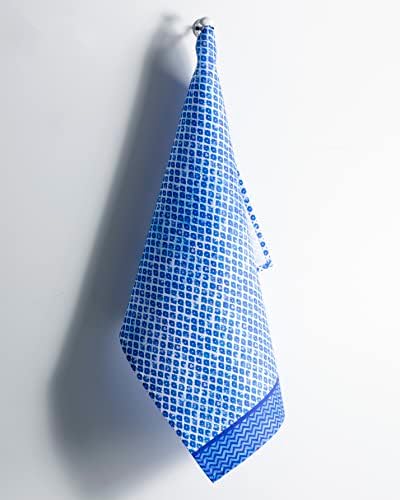 Maison d' Hermine Kitchen Towels Set of 3 100% Cotton 70 CM x 50 CM Reusable Cloth Tea Dish Towels Absorbent with Hanging Loop for Kitchen Dining Spring/Summer Decorations (Indigo Love)