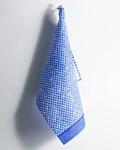 Maison d' Hermine Kitchen Towels Set of 3 100% Cotton 70 CM x 50 CM Reusable Cloth Tea Dish Towels Absorbent with Hanging Loop for Kitchen Dining Spring/Summer Decorations (Indigo Love)