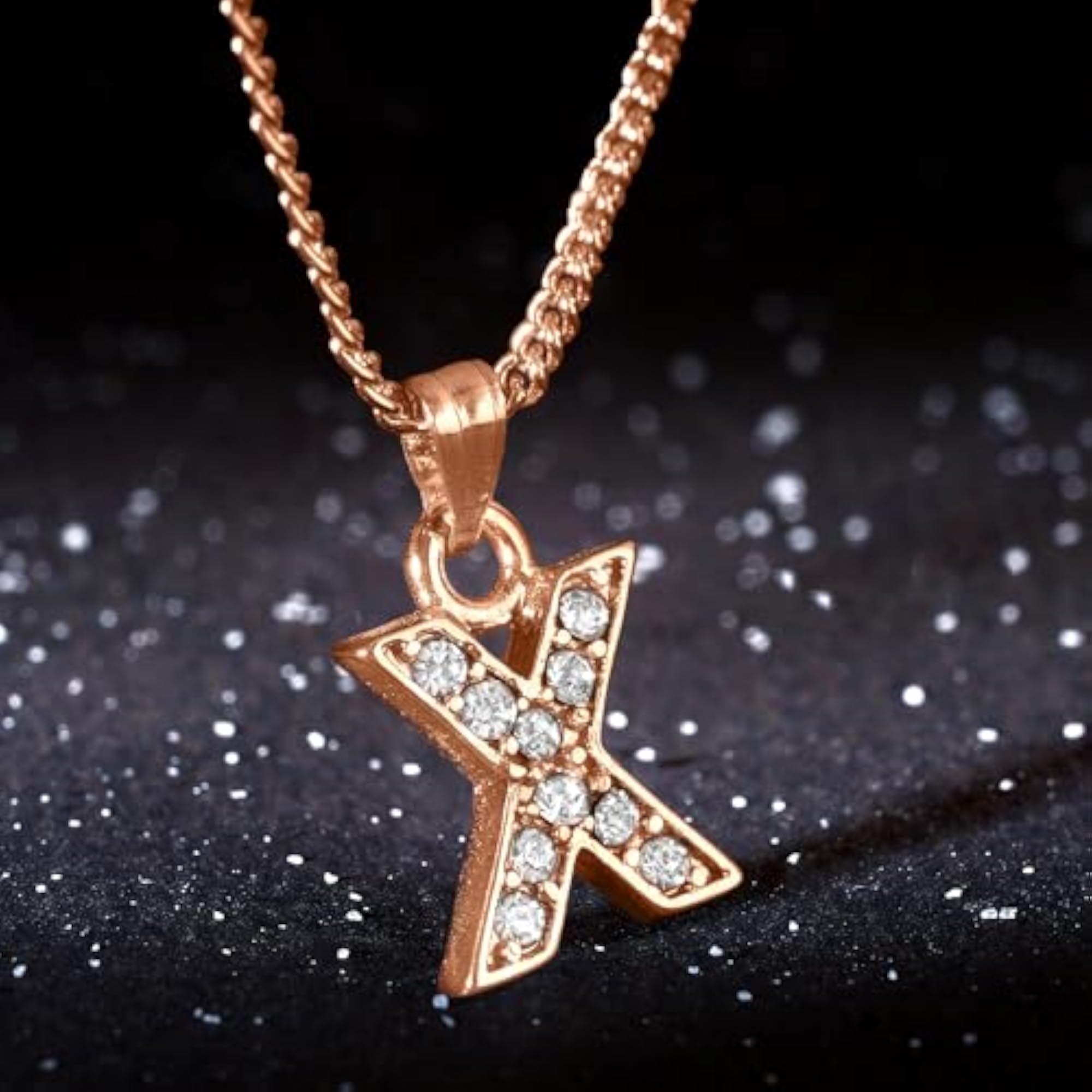 Rose Gold Plated Elegant Letter Pendant with Crystals