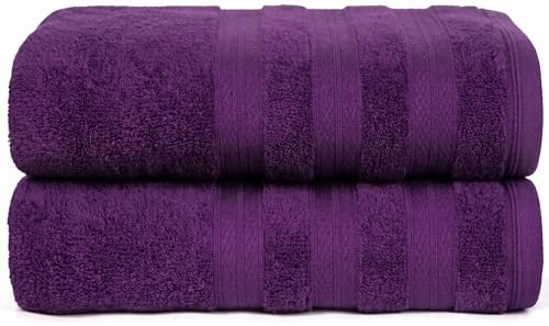 Image of MELLUVA Large Bath Sheets | Set of 2 | 100% Turkish Cotton | Highly Absorbent 600GSM | Soft Plush Luxury Bath Towels | 90cm x 150cm | Quick Dry | Plum