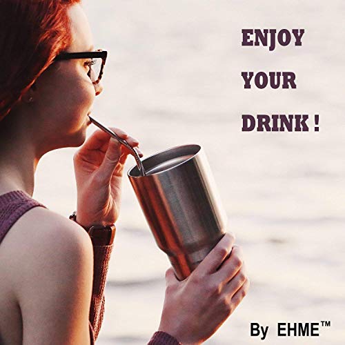 Image of Expresso New Set of 6 Reusable Stainless Steel Drinking Straws 10.5'' (6 Bent & 2 Cleaning Brushes) - BPA Free Metal, Thick, Long, Dishwasher Safe - for Smoothies, Tumblers, Travel & More