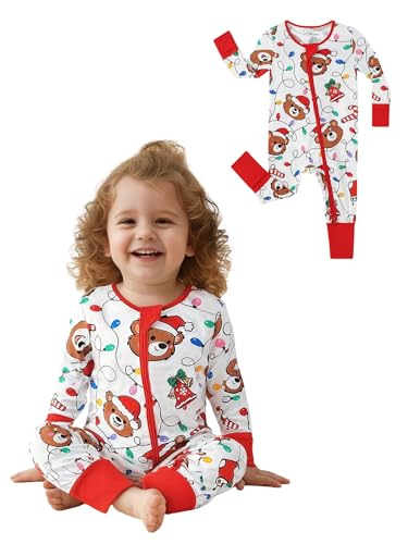 Image of Unisex Baby Bamboo Viscose Long Sleeve Romper, Cute Prints Zipper Footless Jumpsuit, Toddler One-Piece Outfits