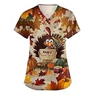 Christmas Scrub Tops Women Print Cute Plus Size Womens Scrubs for Womens Nursing Shirts Nurse Gift uniformes de enfermeras de Mujer with Pockets Coffee L