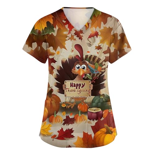 Christmas Scrubs for Women Set Christmas Scrubs Cute Printed Xmas Santa Nursing Medical Uniform Plus Size Funny Holiday Scrub Tops with Pocket Brown Large