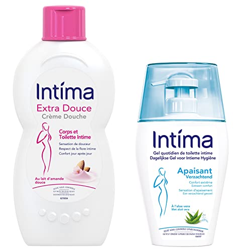 INTIMA - Lot Gel Intime Aloe Vera 200ml et Crème de Douche Hygiène Intime Femme Lait d'Amande Douce 500ml
