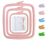 Nurge Pink Square Embroidery Hoops 3 Sizes Set, Cross Stitch Hoops, Punch Needle Hoop with Maker Sus