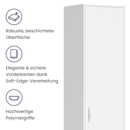 Home Collective Regal mit 5 Ebenen in mattem Finish Aktenschrank mit 4 Einlegeböden und 1 Tür, Standregal 39 cm breit mit hochwertigen Polymergriffen ideal für Schlafzimmer Wohnzimmer Flur Büro Weiß