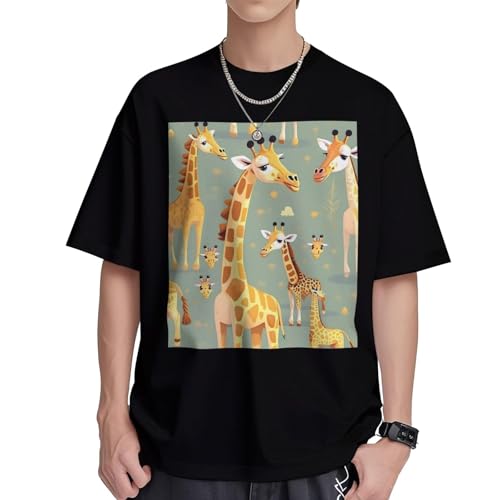 T-shirt girafe pour femme en coton à coupe ample et col rond
