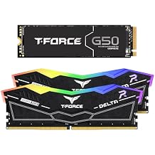 TEAMGROUP T-Force Delta RGB DDR5 32GB 2x16GB 6400MHz Desktop Memory Black FF3D532G6400HC40BDC01 Bundle with G50 1TB NVMe PCIe Gen4 M.2 2280 Gaming SSD Read 5000 TM8FFE001T0C129