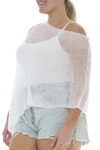 Image of Back From Bali Womens Plus Size Sheer Poncho Shrug - Lightweight Knit Pullover Bolero Sweater 2X 3X 4X