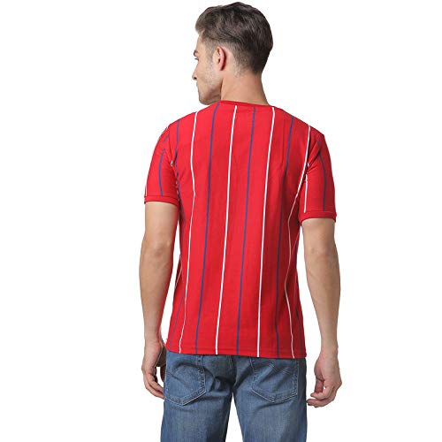 Image of CAHOOT Men Red Striped Casual T-Shirt