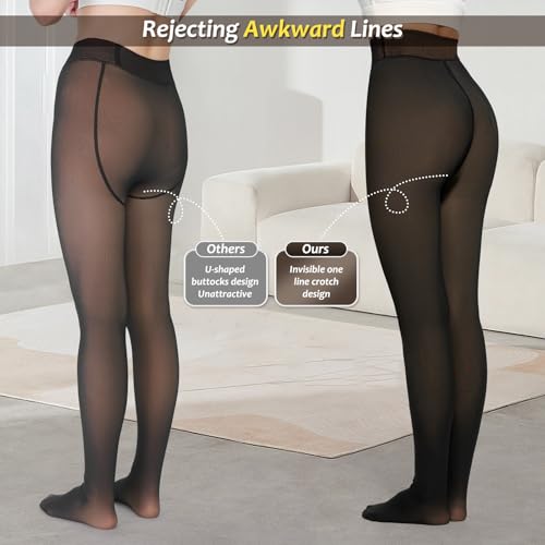 Women Fleece Lined Tights,Fake Translucent Warm Pantyhose Leggings Fleece Lined Thermal Tights for Women in Winter.2