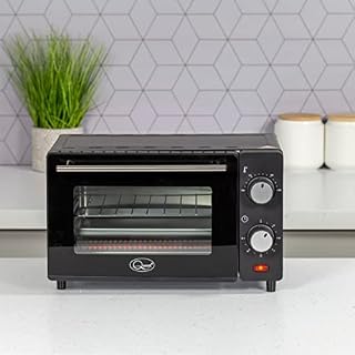 Quest 35409 Compact 9L Mini Oven/Temperature Controlled from 100-230° / 60 Minute Timer with Auto Shut Off / 650W / Tempered Glass Door / 36.5 cm x 28.5 cm x 22.1 cm, Black