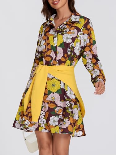 Image of Women's Retro Floral Callahan Shirt Dress Casual Button Down Loose Fit Beach Mini Dresses
