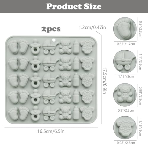 2Pcs Baby Shower Chocolate Molds Silicone Nonstick Baby Footprint Onesie Bottle Pacifier Carriage Bear Shaped Cute Mold, Cake Cupcake Decoration Moulds for Candy Gummy Kitchen Baking Supplies - Thumbnail 2