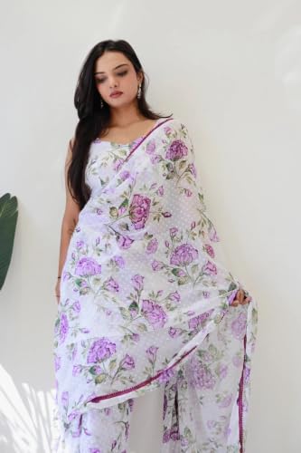 Image of Sidhidata Women's Georgette Digital Printed Ready To Wear one Minute Saree With Unstitched Blouse Piece