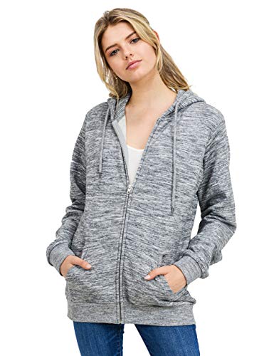 esstive Women's Ultra Soft Fleece Oversized Casual Solid Midweight Zip-Up Hoodie Jacket, Marled Charcoal, X-Small