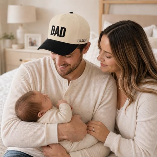 Image of DAD Hat for Men, Adjustable Embroidered Cap with EST 2026, First for New Dad