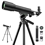 Teleskop für Kinder, 50 mm Öffnung, 360 mm, AZ, astronomisches, tragbares Teleskop für Erwachsene, Anfänger, mit verbessertem Stativ, Schwarz