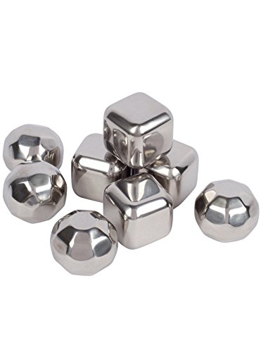 Xummit Whiskey Stones - Set of 8 Stainless Steel Whiskey Ice Cubes & Diamonds with Freezing Storage Tray and Tongs Reusable Wine Chillers, Whisky Chillers, Whiskey Chilling Rocks