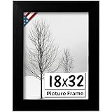 US Art Flat Black 18x32 Picture Frame - Handmade American Flat 1' Wide Engineered Wood Frame for Wall Décor with Preinstalled Hangers and UV Blocking Plexiglass, 18x32 Frame