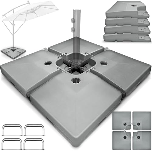tillvex Soporte para sombrilla de 90 l/120 kg, 4 Piezas, Incluye Conector de Metal, Peso de la sombrilla rellenable con Agua o Arena, Resistente a la Intemperie