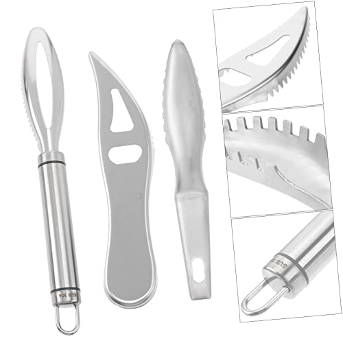 Kichouse 3 Pcs Scale Scraper Vegtable Peeler Stainless Steel Cleaner Japanese Tools Fish Skin Graters Salmon Scale Scraper Shrimp Deveining Tool Fish Scale Brush Fish Cleaning Tool Silver #TOP5