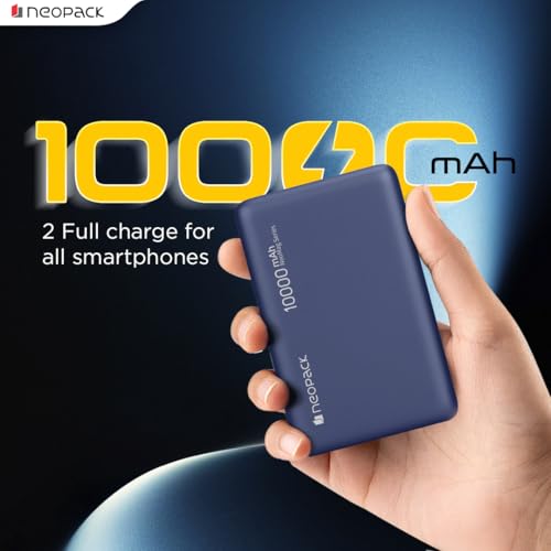 Image of Neopack Rapid Pro Magsafe Power Bank 10000 mAh with 25W Fast Wireless Charging | QI2 Technology | LED Indicator | Strong Magnetic Hold | USB-C in & Output Compatible with iPhone 12 & New Models, Blue