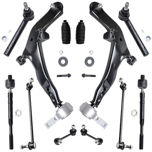 Image of Detroit Axle - Front 12pc Control Arms Kit for 2003-2004 Nissan Murano, 2 Lower Control Arms w /Ball Joints 4 Tie Rods 4 Front and Rear Sway Bars 2 Boots & Bellows Replacement