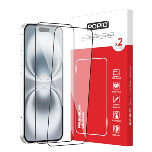 Image of POPIO Xtreme Series Pack of 2 Military-Grade Gorilla Tempered Glass for iPhone 15 Plus /iPhone 16 Plus (Black) | 9H Hardness, Edge-to-Edge Coverage, Anti-Scratch