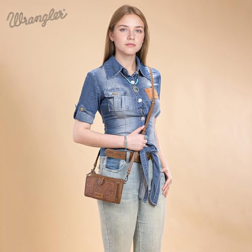 Montana West x Wrangler Crossbody Wallet for Women RFID Blocking Clutch Wristlet Purse with Credit Card Slots AR-WG184-1813DBR2