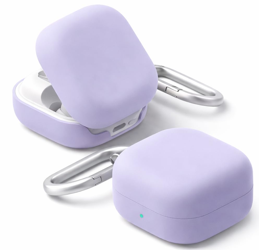 Image of Liquid Silicone Case Cover for Samsung Galaxy Buds 4 and 4 Pro with Heavy Duty Carabiner (Lavender, Silicone)