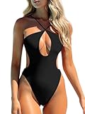 Saodimallsu Womens High Waisted Monokini Swimsuits One Piece Backless Cross High Cut Sexy Bathing Suit Black