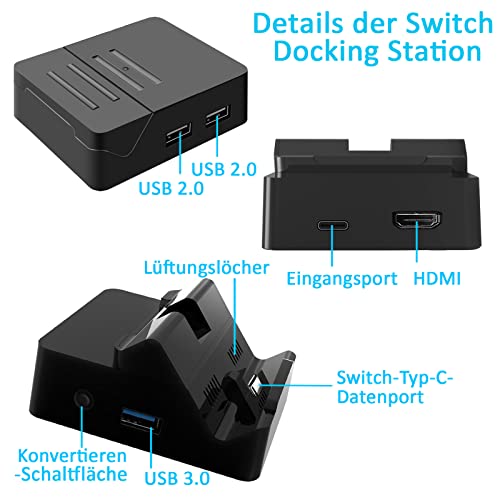 Cehensy Switch Docking Station, Switch Dock für Nintendo Switch/OLED TV-Konsolenmodus, Tragbarer Switch Ladestation HD TV Adapter kompatibel mit HDMI, USB 3.0 Anschluss,Type-C - Image 8