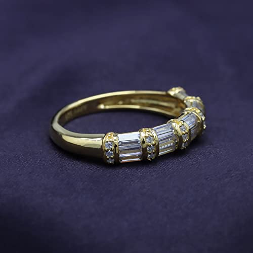 AFFY 1 Carat (Cttw) Baguette And Round Cut White Cubic Zirconia Anniversary Wedding Band Ring In 14k Gold Plated 925 Sterling Silver Birthday Gift For Her4