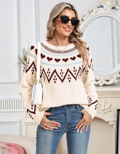 Image of Women's Vintage Fair Isle Pullover Sweater Lightweight Knit Tops