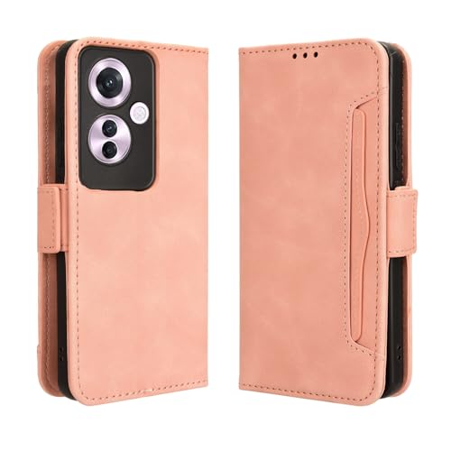 Étui cuir Oppo Reno 14Pro rose étui portefeuille à rabat finitions premium